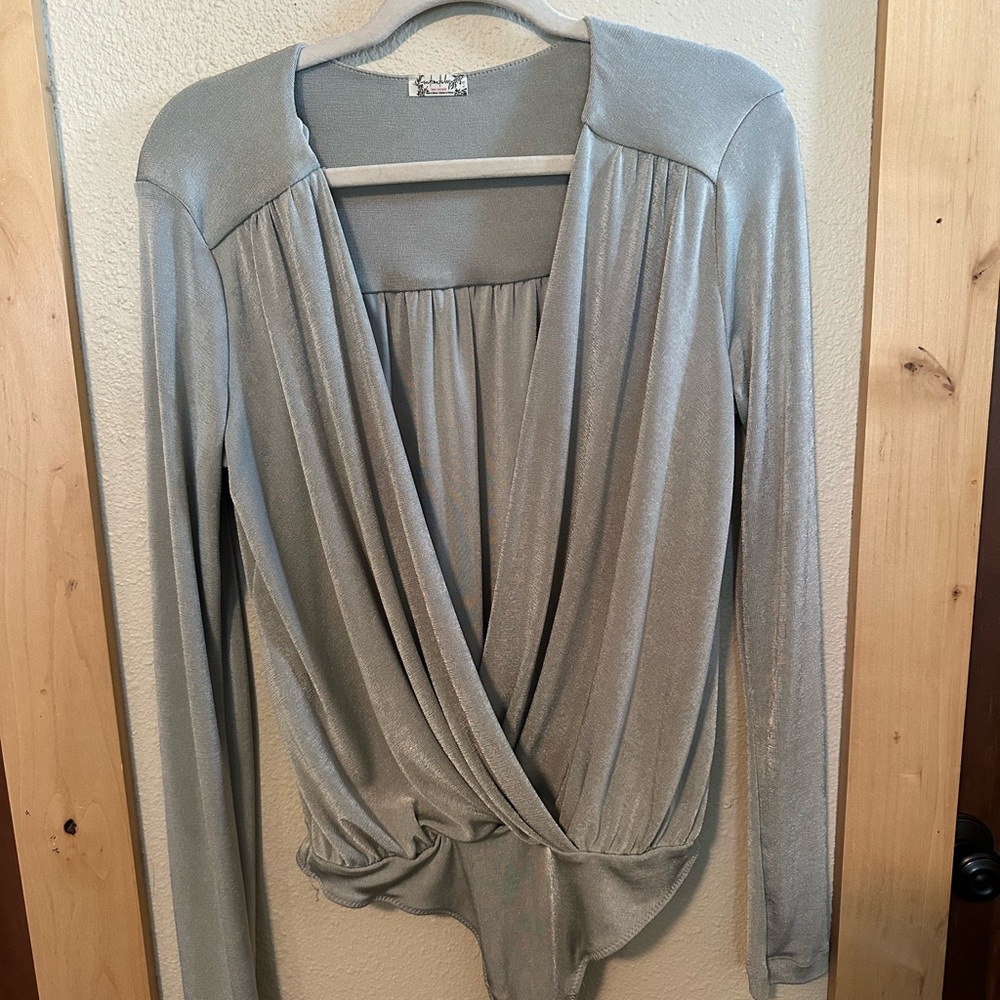 Draped blue/green Bodysuit